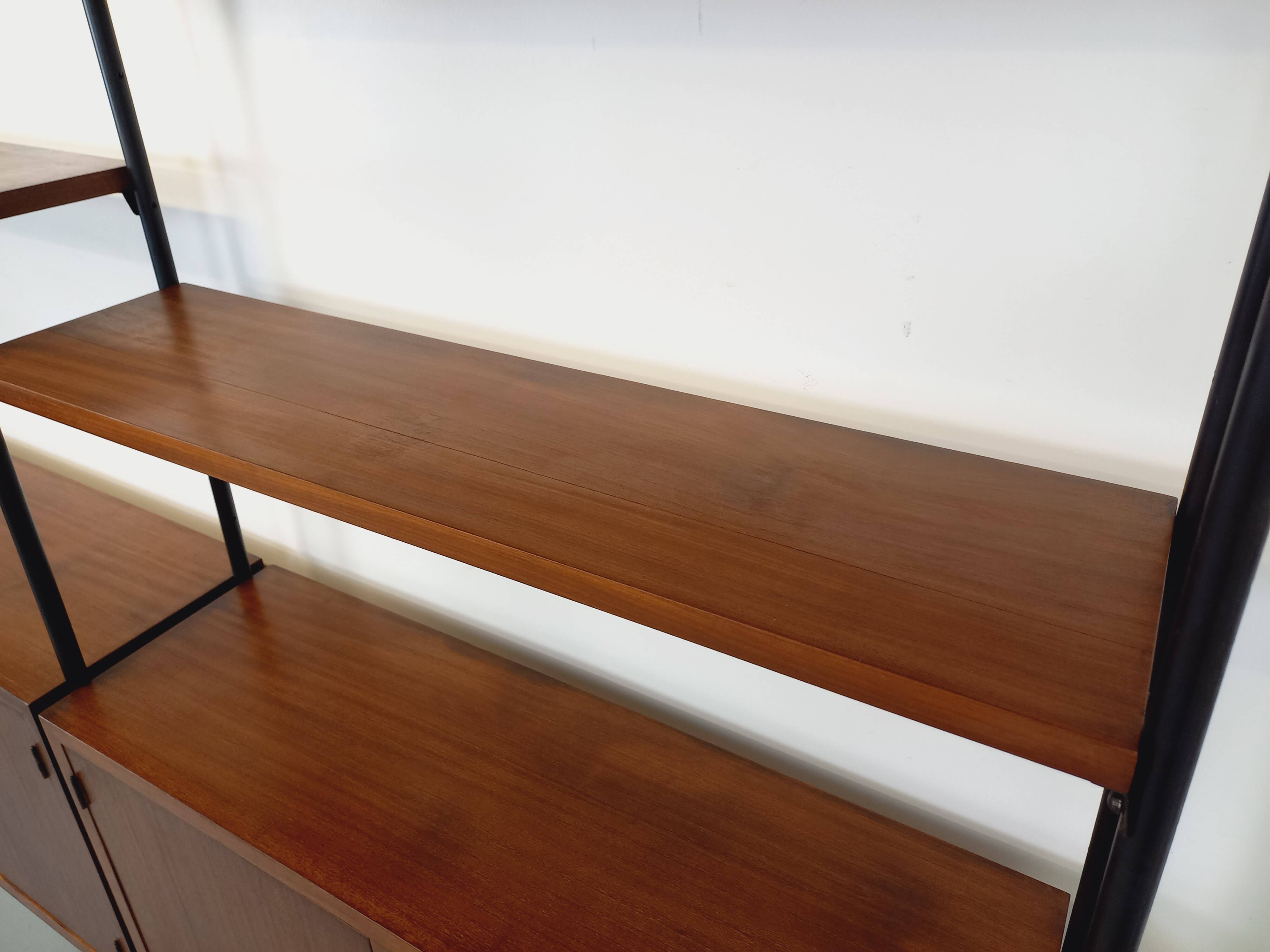 Vintage Italian double modular bookcase in wood and metal