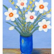 Old painting signed ZJ – Oil on canvas – Bouquet of daffodils in a vase