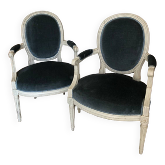 Two Louis XVI armchairs, 19th century