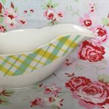 Sauciére Badonviller vaisselle ancienne tartan jaune et vert au pochoir