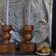 Pair of old brutalist turned solid wood candlesticks