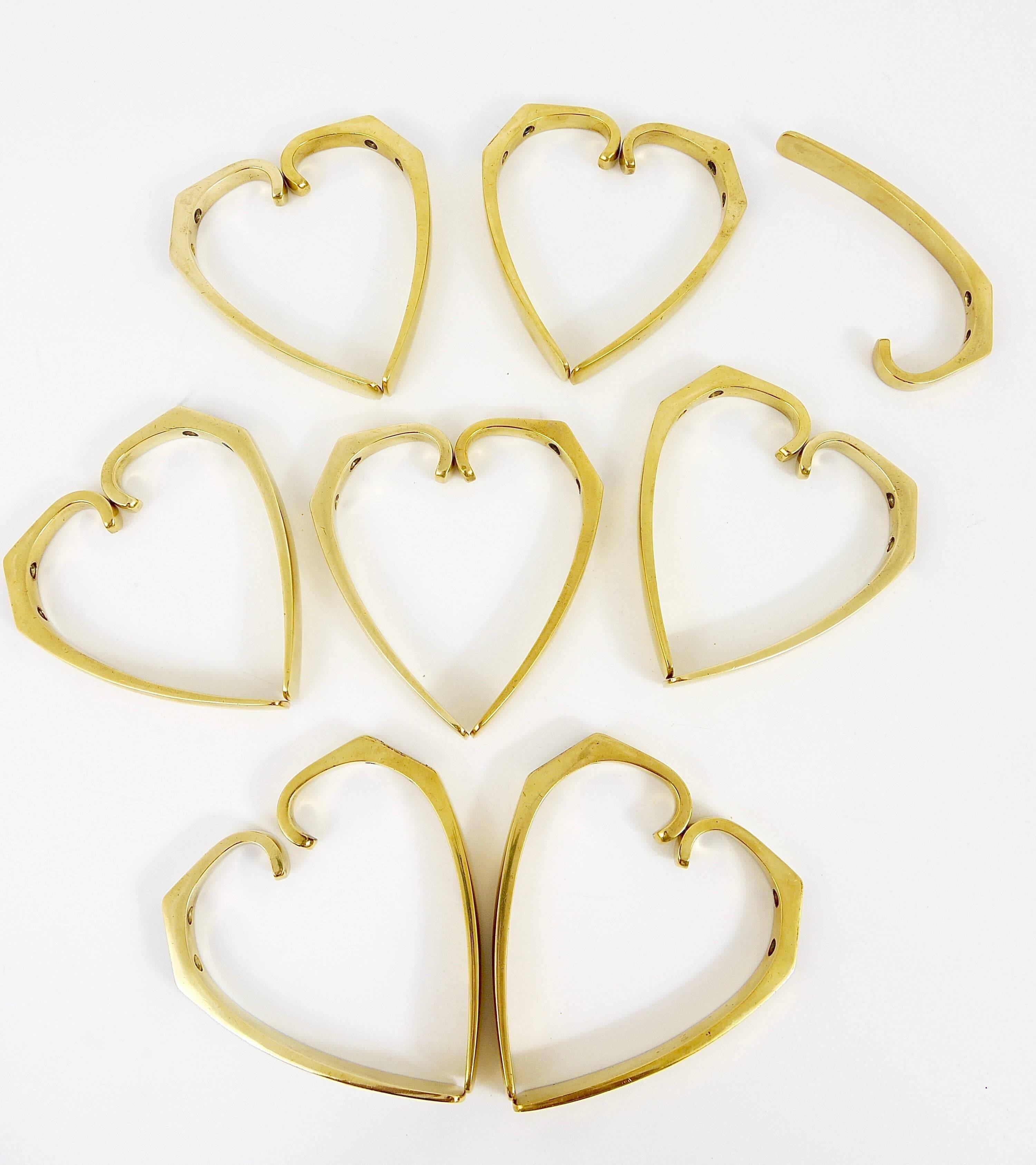 9 vintage brass wall hooks by Herta Baller, Vienna, Austria, 1950s.