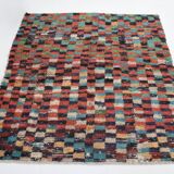 5x6 Multicolor Checkered Pattern Turkish Vintage Rug, 151x172Cm