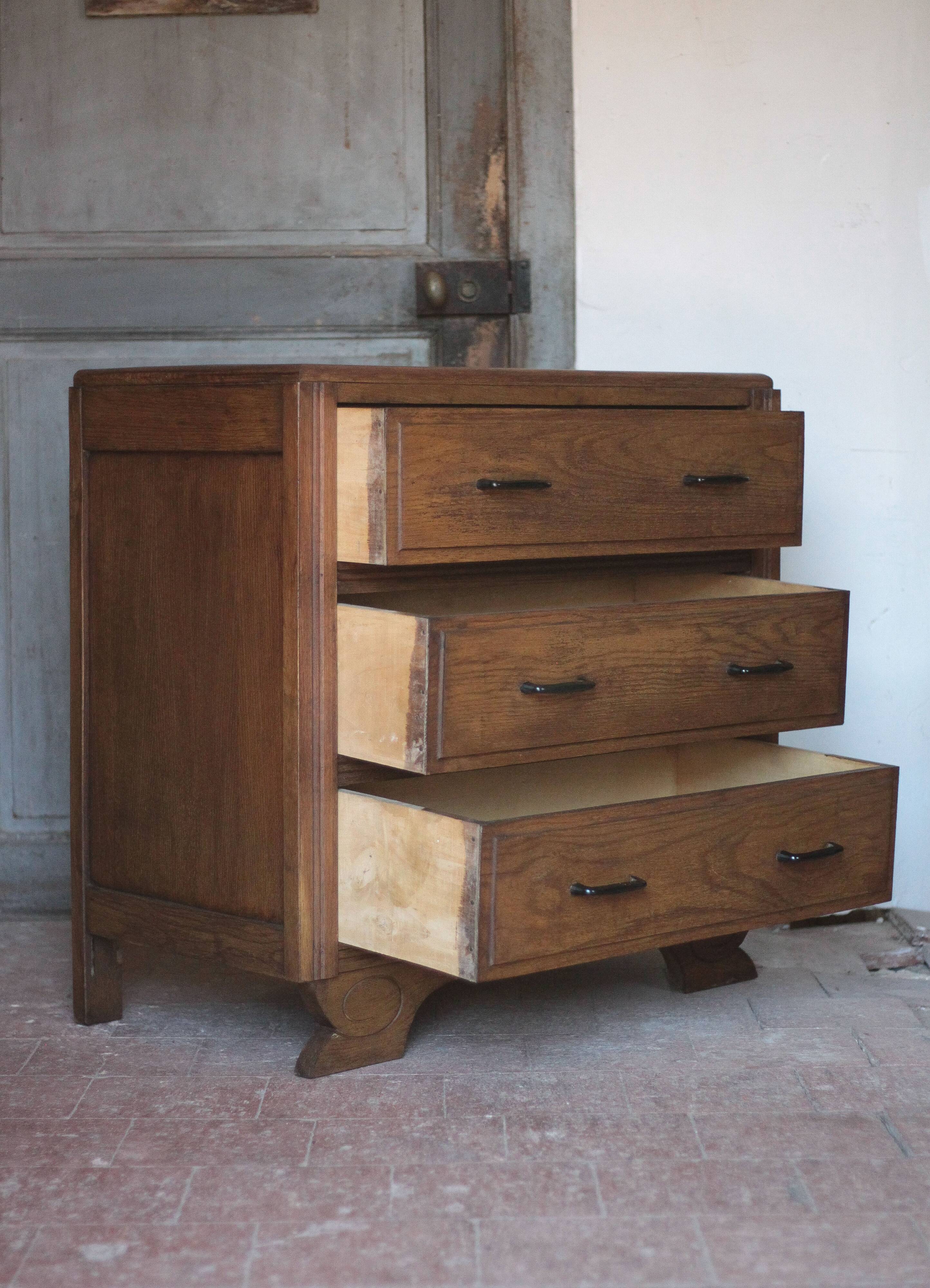 Commode bois 3 tiroirs, meuble de rangement, meuble ancien, art déco