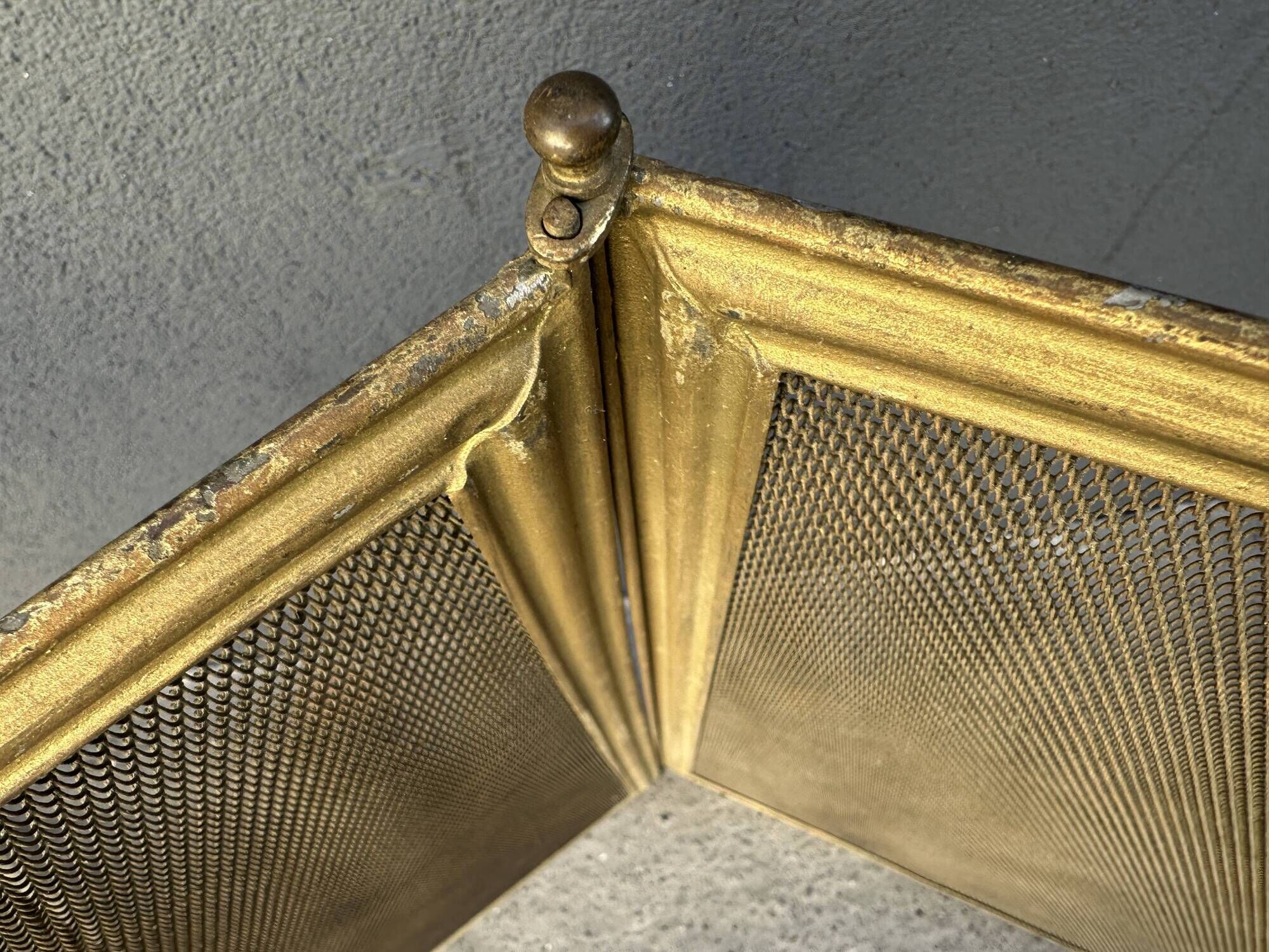 Antique 19th-century fireplace screen, French gilded spark guard.