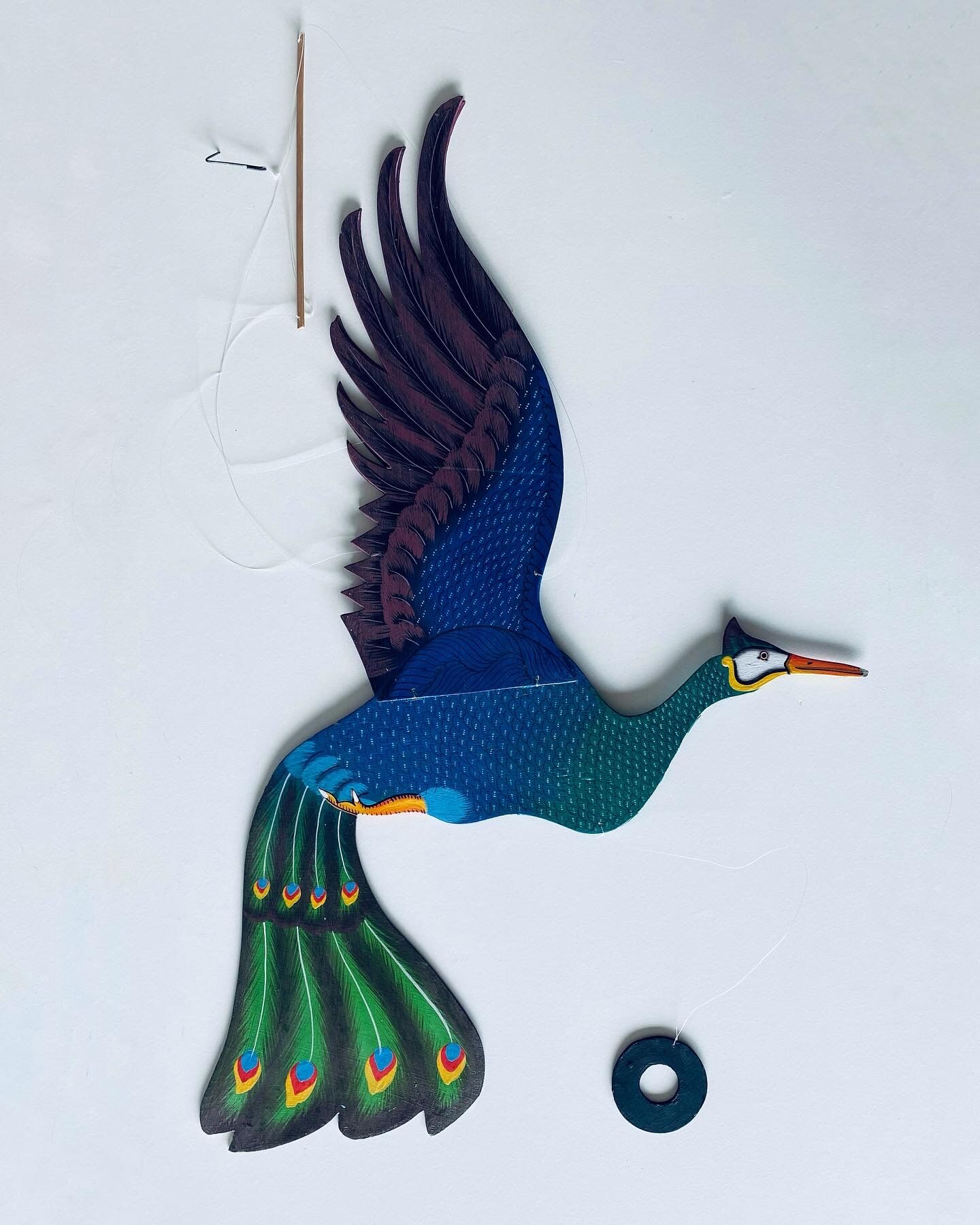 Wooden peacock to hang, mobile peacock