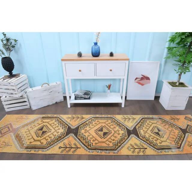 1970s Vintage Turkish Oushak Handmade Wool Runner 72x303
