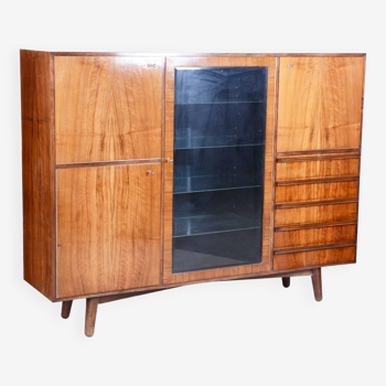 Restored Art Deco Bookcase Sideboard, Walnut, Revived Polish, Czech, 1920s