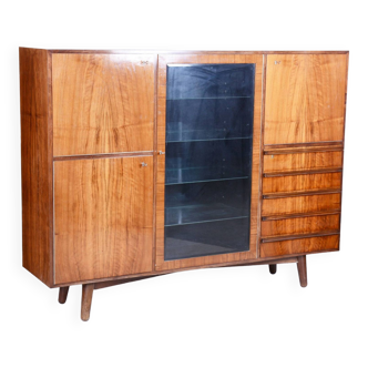 Restored Art Deco Bookcase Sideboard, Walnut, Revived Polish, Czech, 1920s