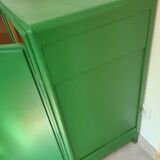 Ancien bahut buffet Meuble rangement vert bois et bambou vintage