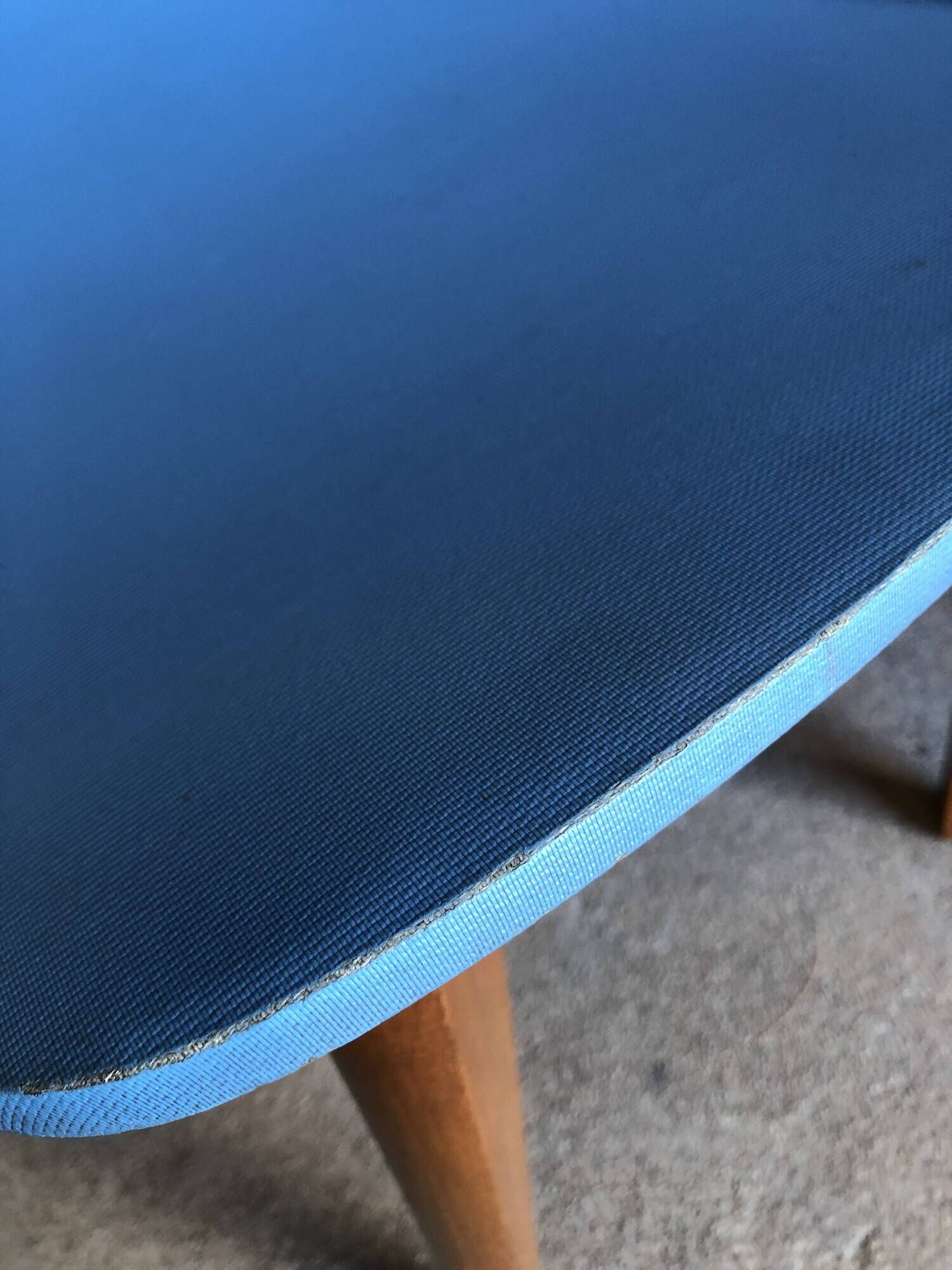 Pair of vintage bistro chairs in wood and light blue vinyl