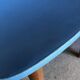 Pair of vintage bistro chairs in wood and light blue vinyl