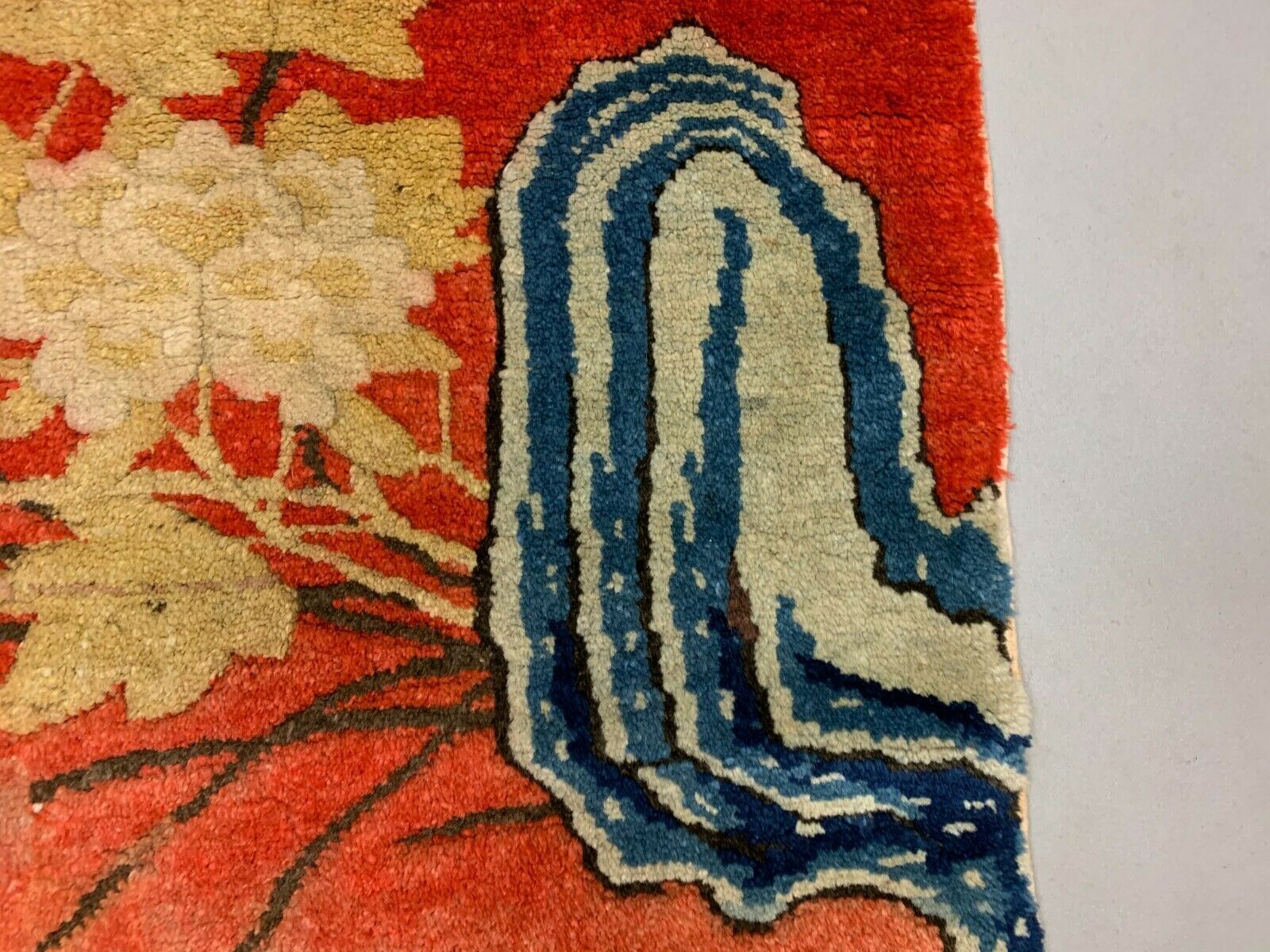 Antique Chinese Pao Tao Rug 125x70 cm, Wool, Red and Orange