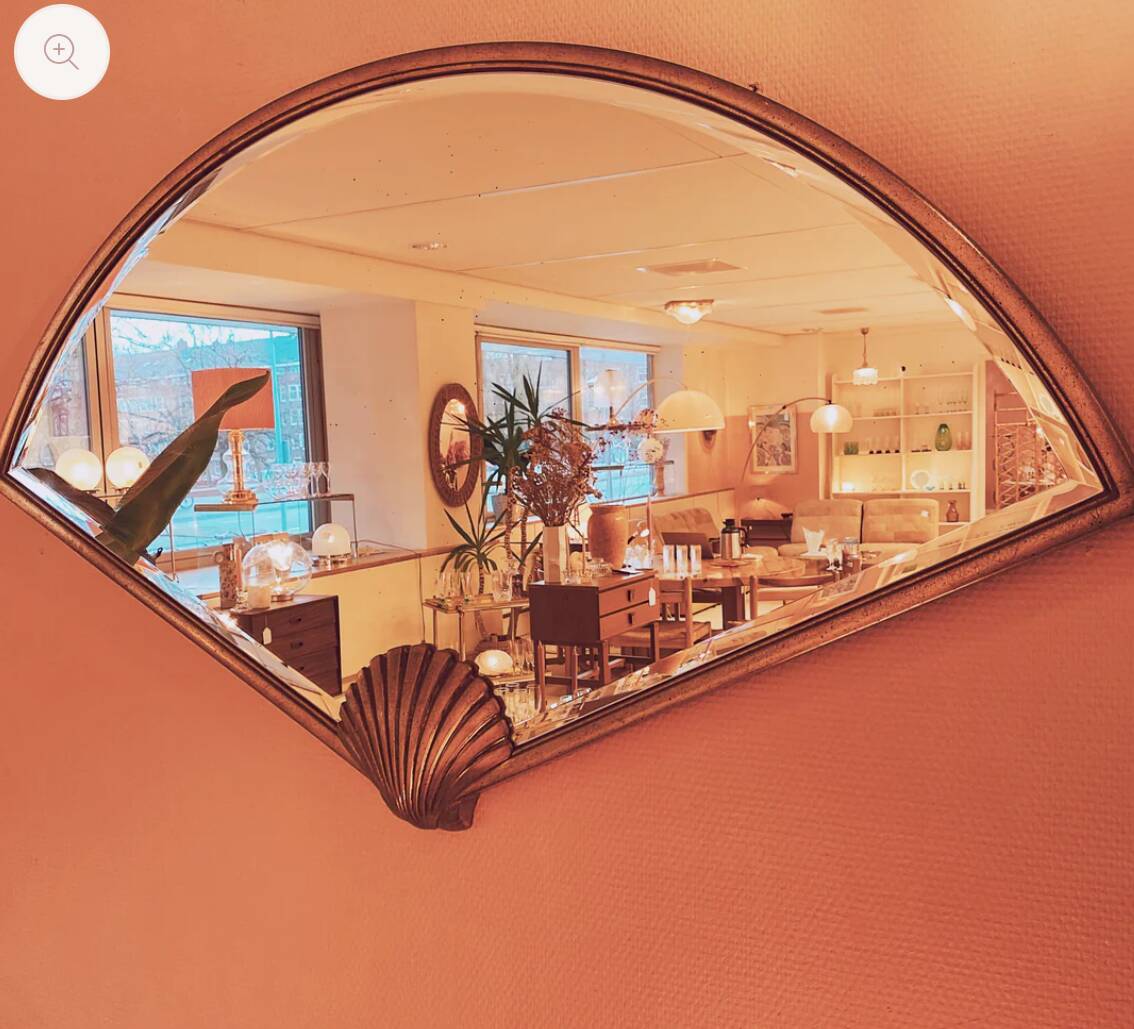 Deknudt fan-shaped mirror with gilded shell motif, Belgium, 1980s