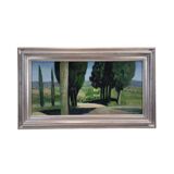 Huile sur toile « L'allée des cyprès », René Genis