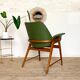 Vintage tulip armchair oak and green skai