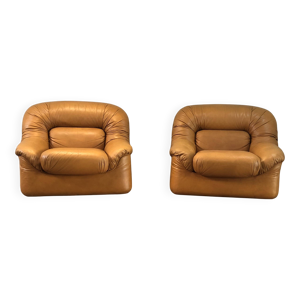 Paire de fauteuils en - cuir