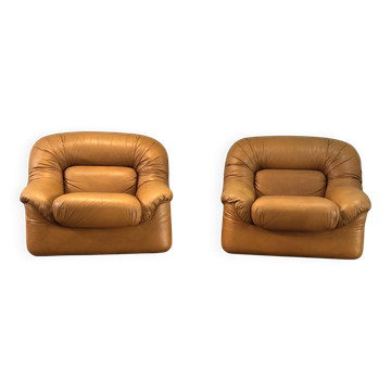 Paire de fauteuils en cuir vintage