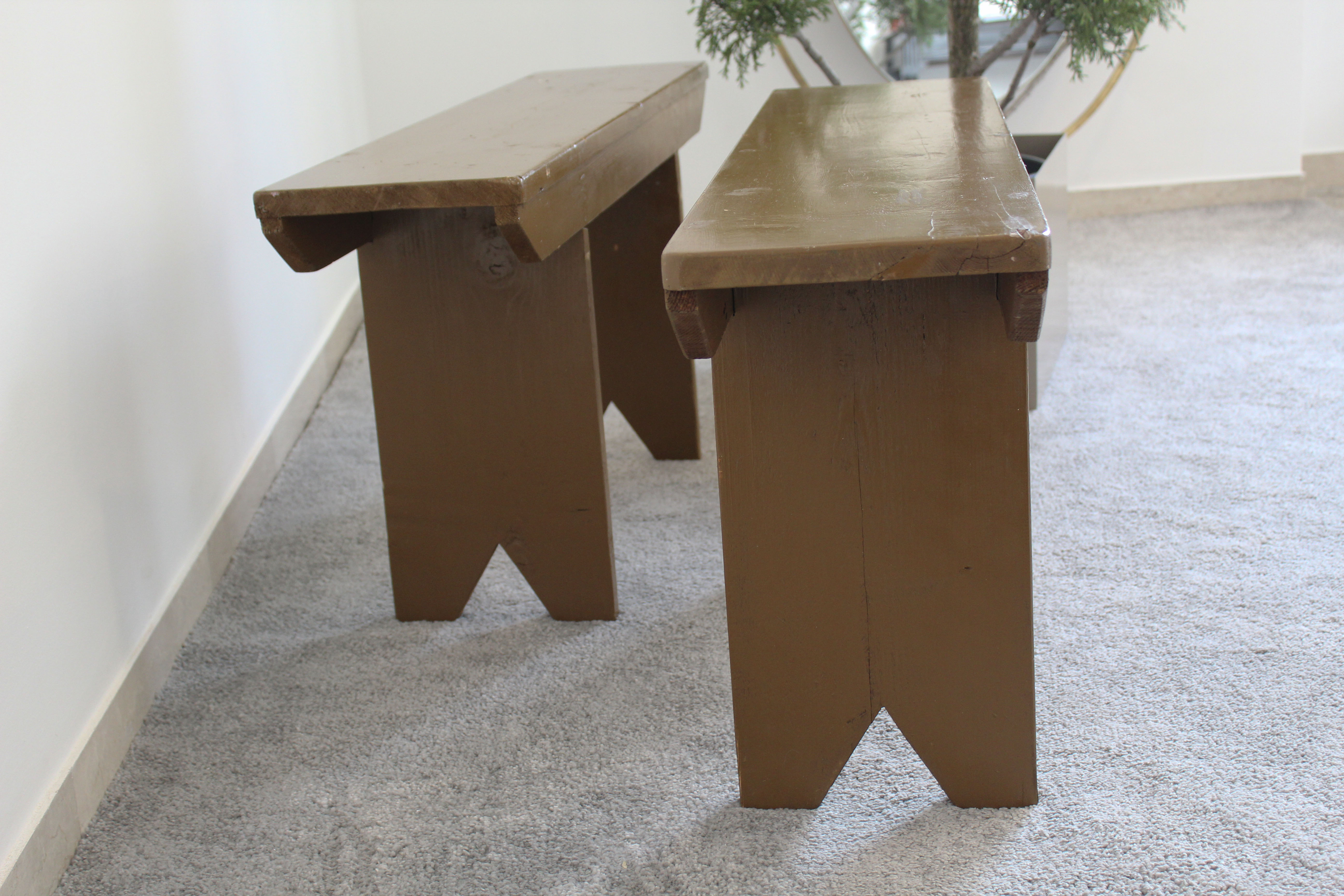 Pair of Spruce Wood Benches, Italy 50s