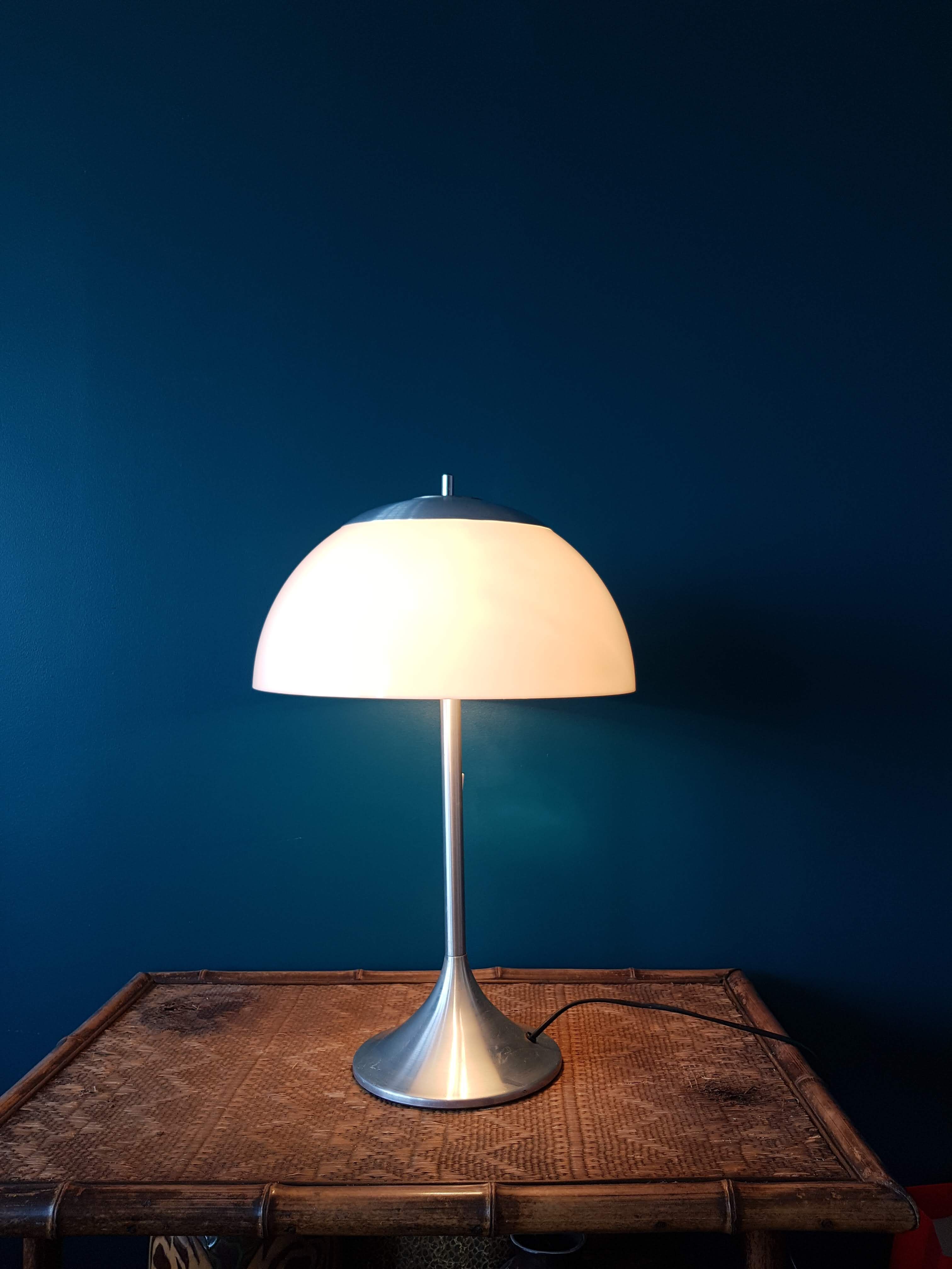 Lampe champignon blanche et alu brossé