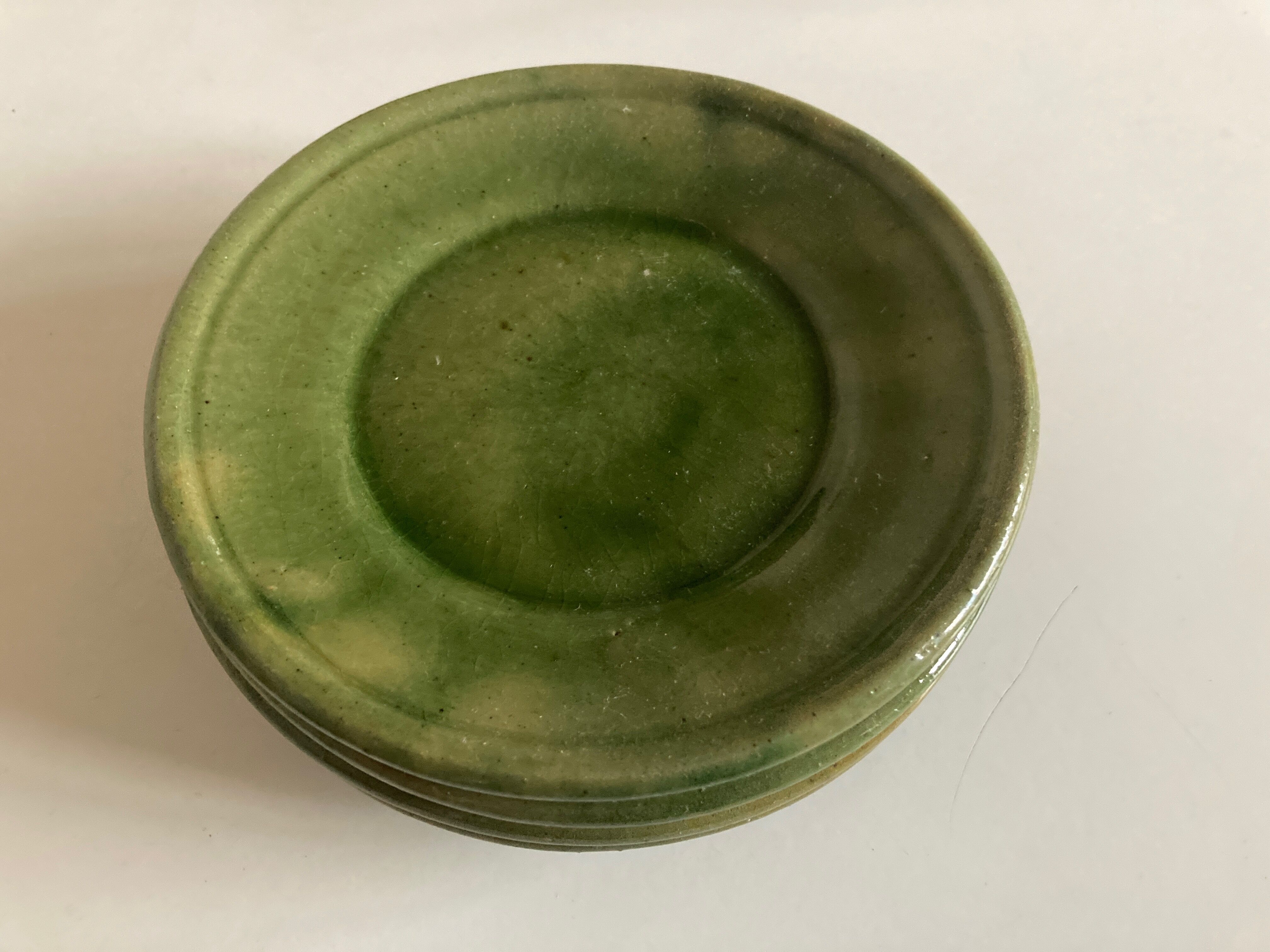 Set de 4 assiettes en terre vernissée verte de Biot 1960