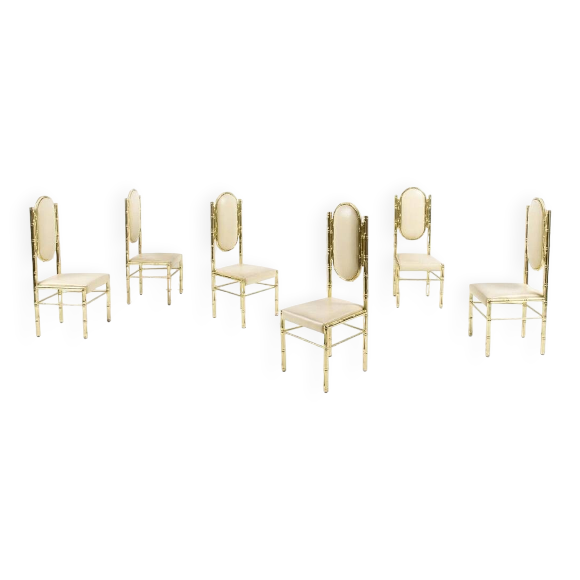 Set of 6 Bamboo chairs in brass 1980