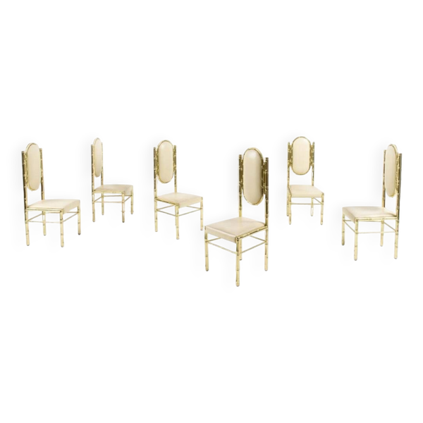 Ensemble de 6 chaises Bambou en laiton 1980 — Beyit