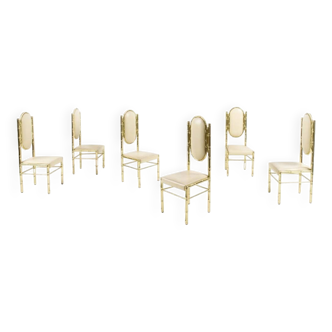 Ensemble de 6 chaises Bambou en laiton 1980