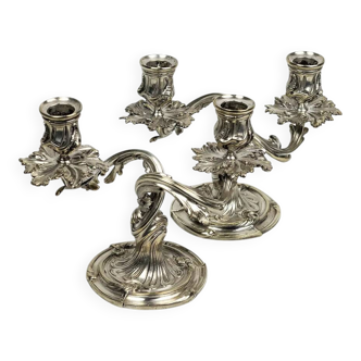 Pair of Christofle candlesticks 19th century – Trianon model silver-plated bronze