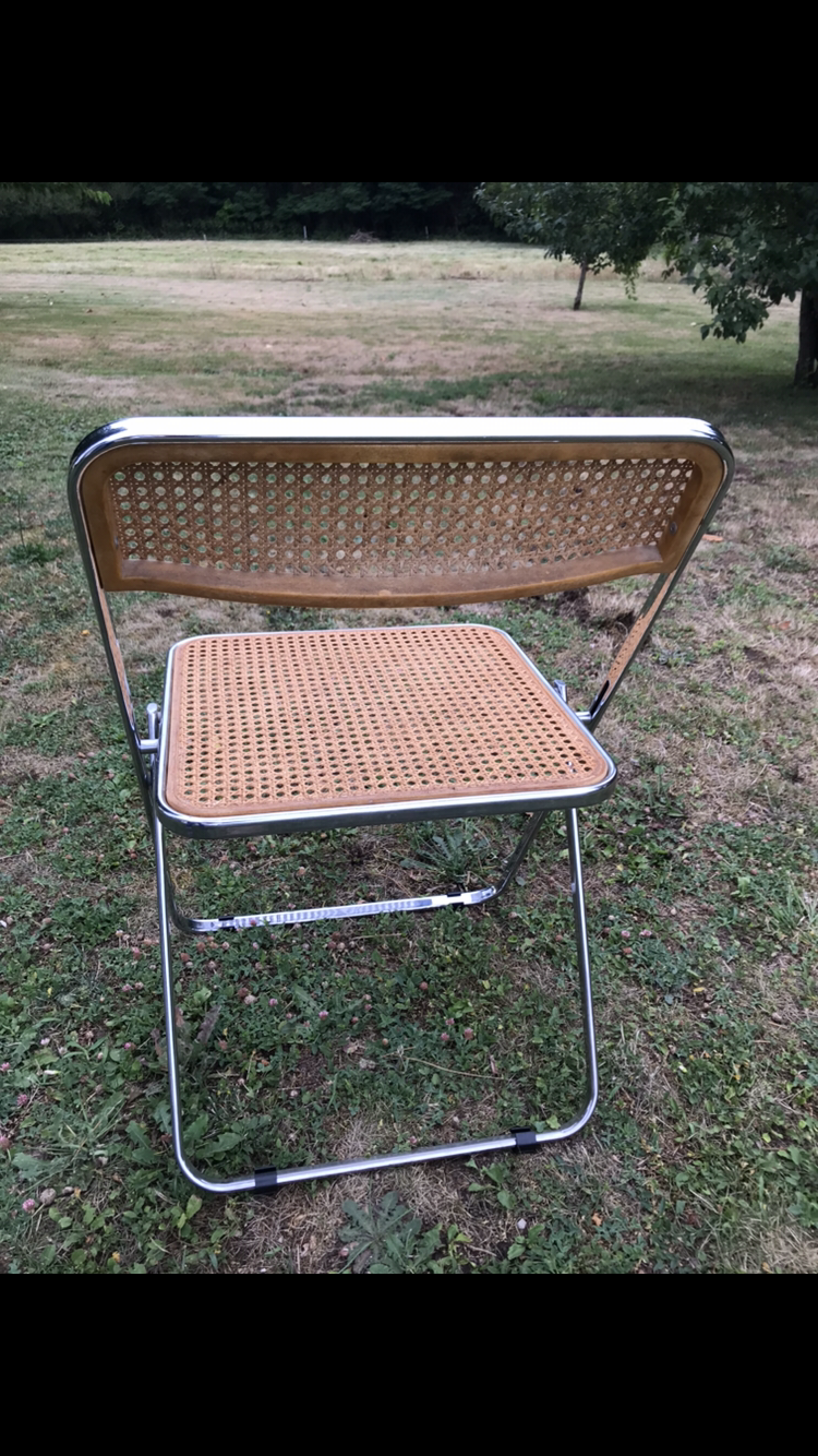 Suite de 5 chaises pliables cannages chrome 1970 Elios