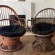 Pair of rotating rattan armchairs