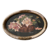 Peinture roses cadre ovale