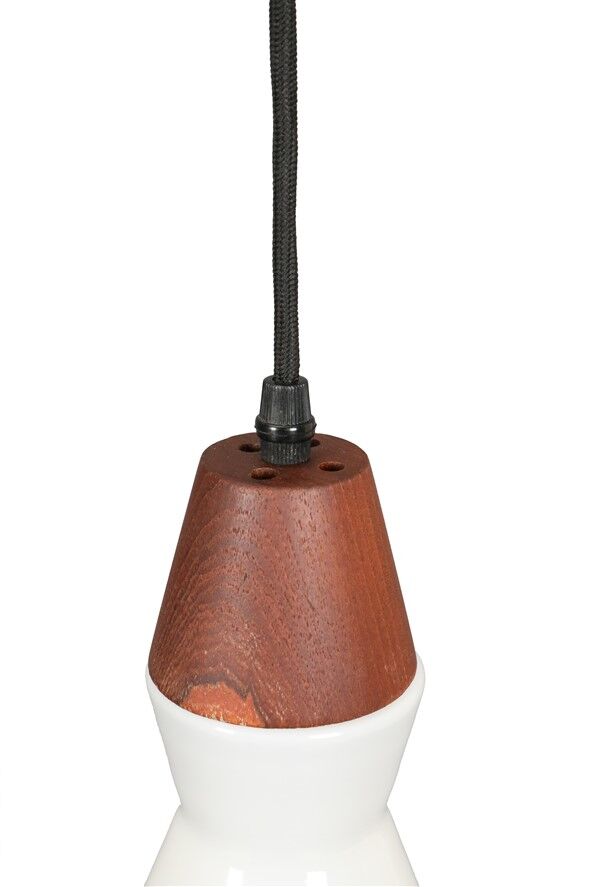 Teak / opaline glass pendant lamp / mid-century Danish modern design / 1960s