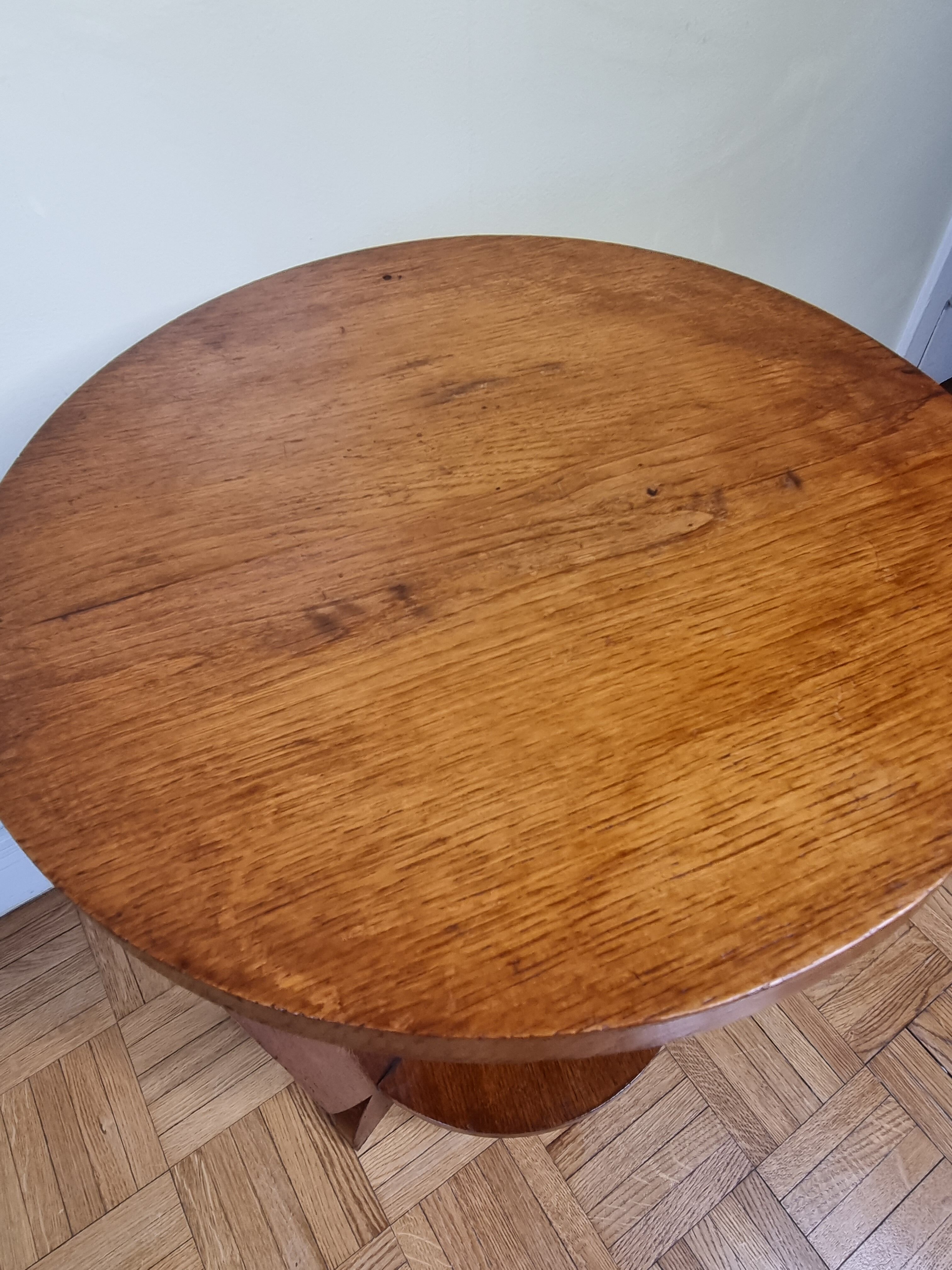 Blond wooden pedestal table in art deco style