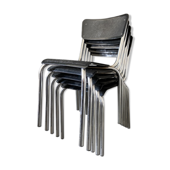 Lot de 5 chaises empilages C59 de Pierre Guariche éditées par Meurop