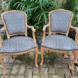2 cabriolet armchairs and a Louis XV salon bench