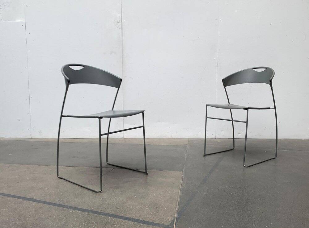 Set of stackable chairs model Juliette in postmodern Italian metal by Hannes Wettstein for Cerruti Baleri, 1980s.