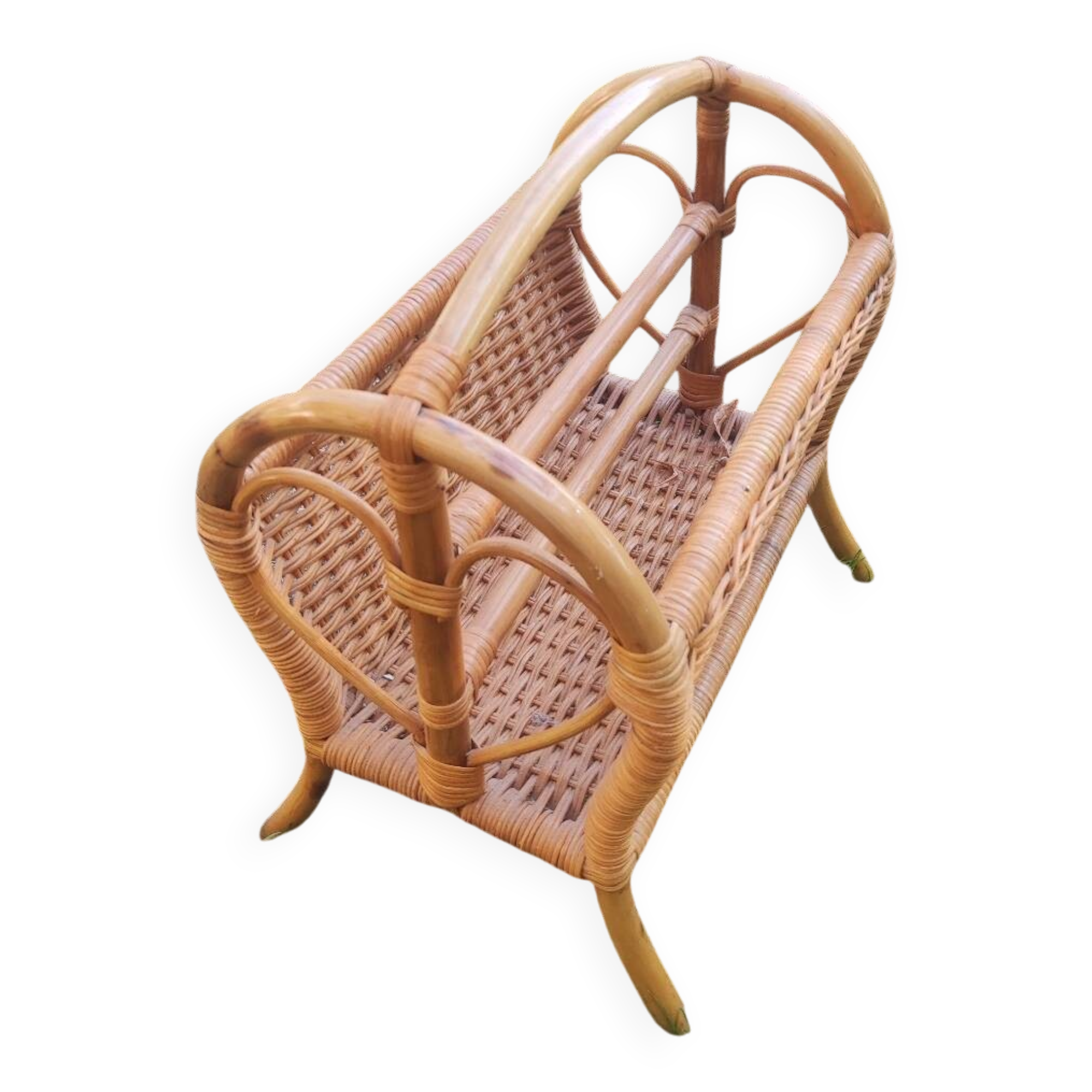 Rattan and wood magazine rack