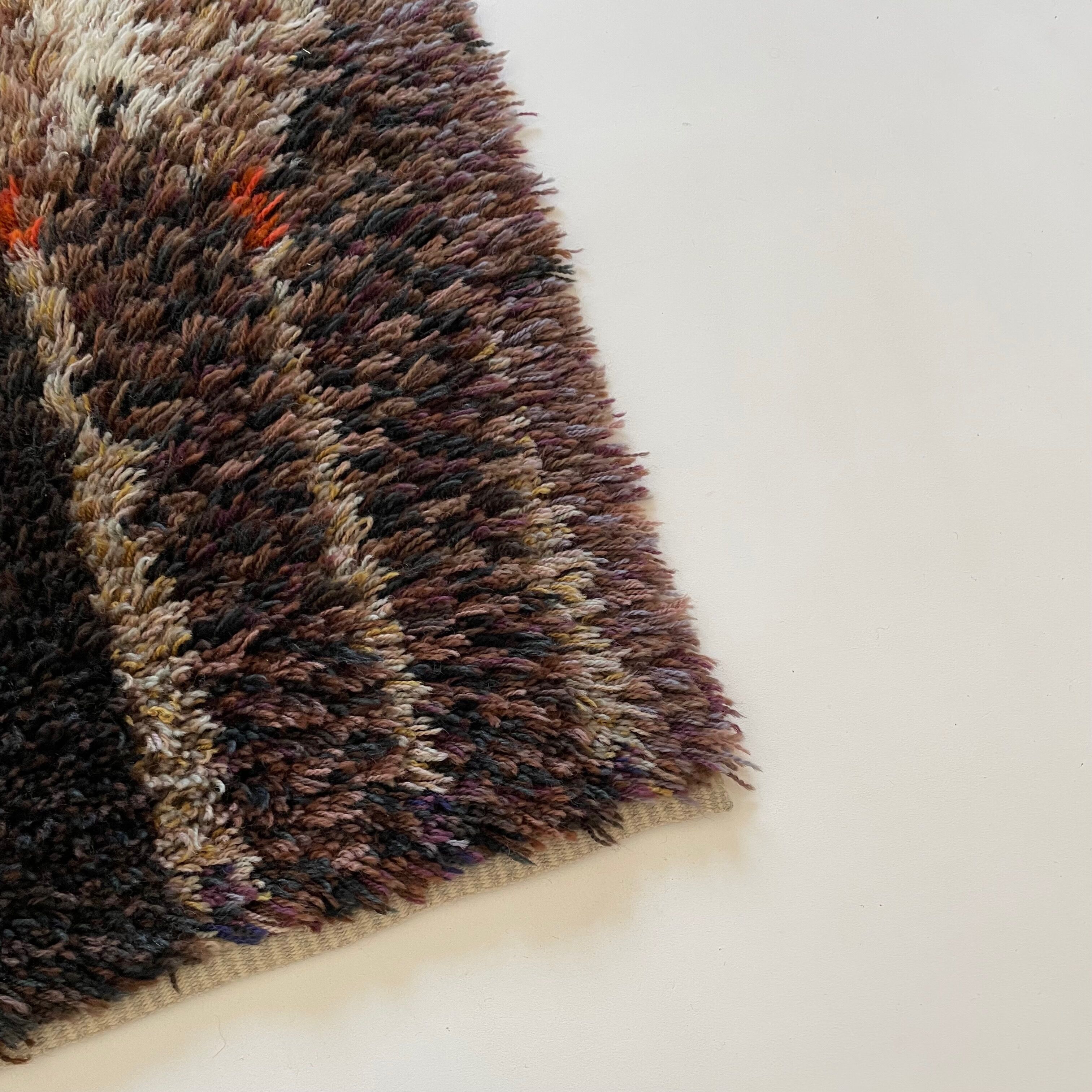 Original Abstract Scandinavian High Pile Abstract Rya Rug Carpet, Finland, 1960s