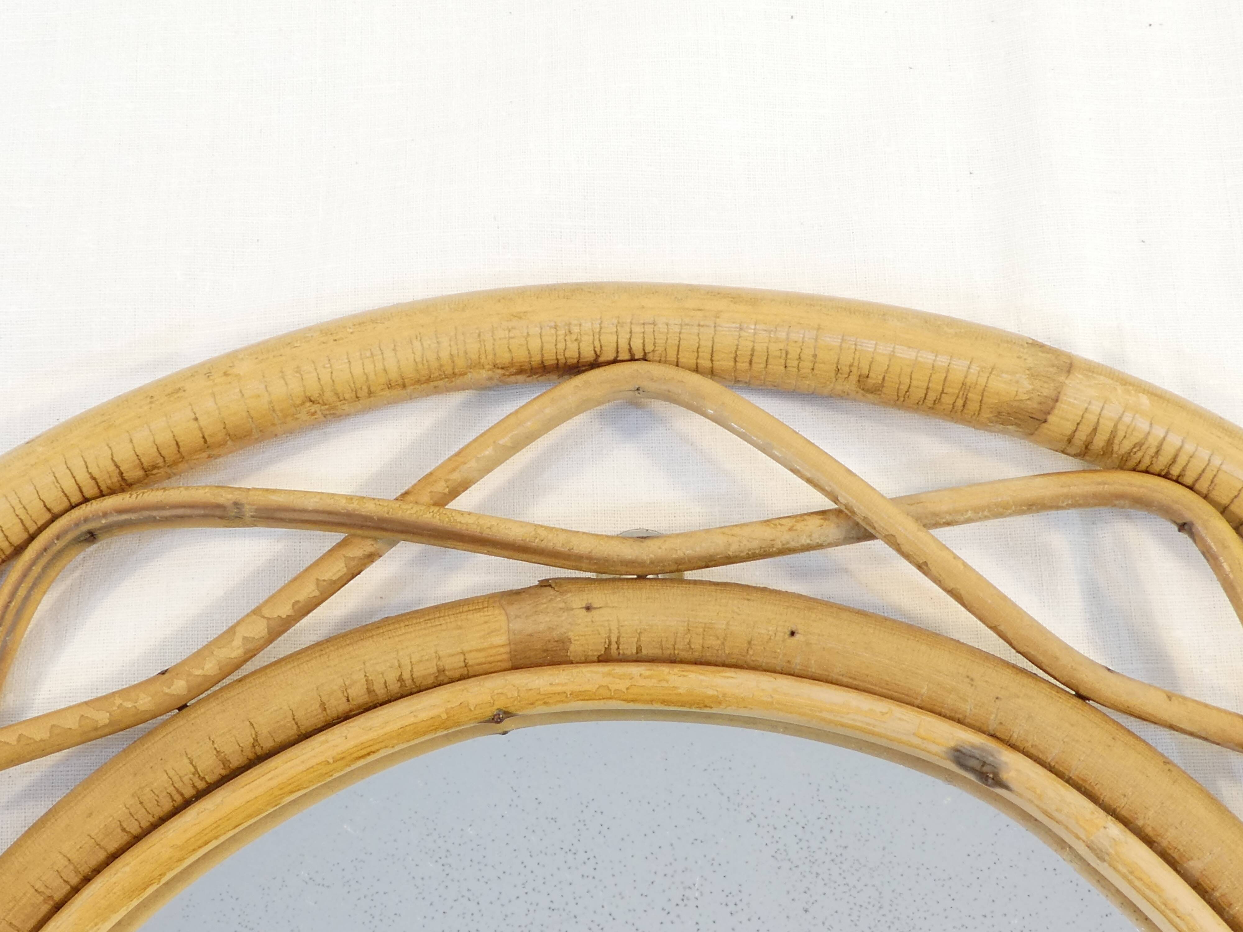 Vintage round rattan mirror