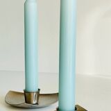 Vintage brushed metal geometric candle holders