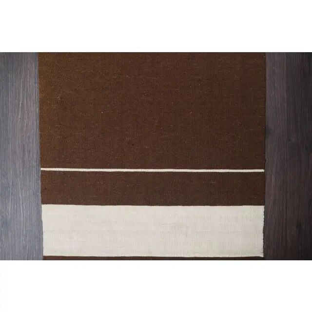 Vintage Turkish Hand-Knotted Wool Cotton Brown Kilim Runner Rug 60x176