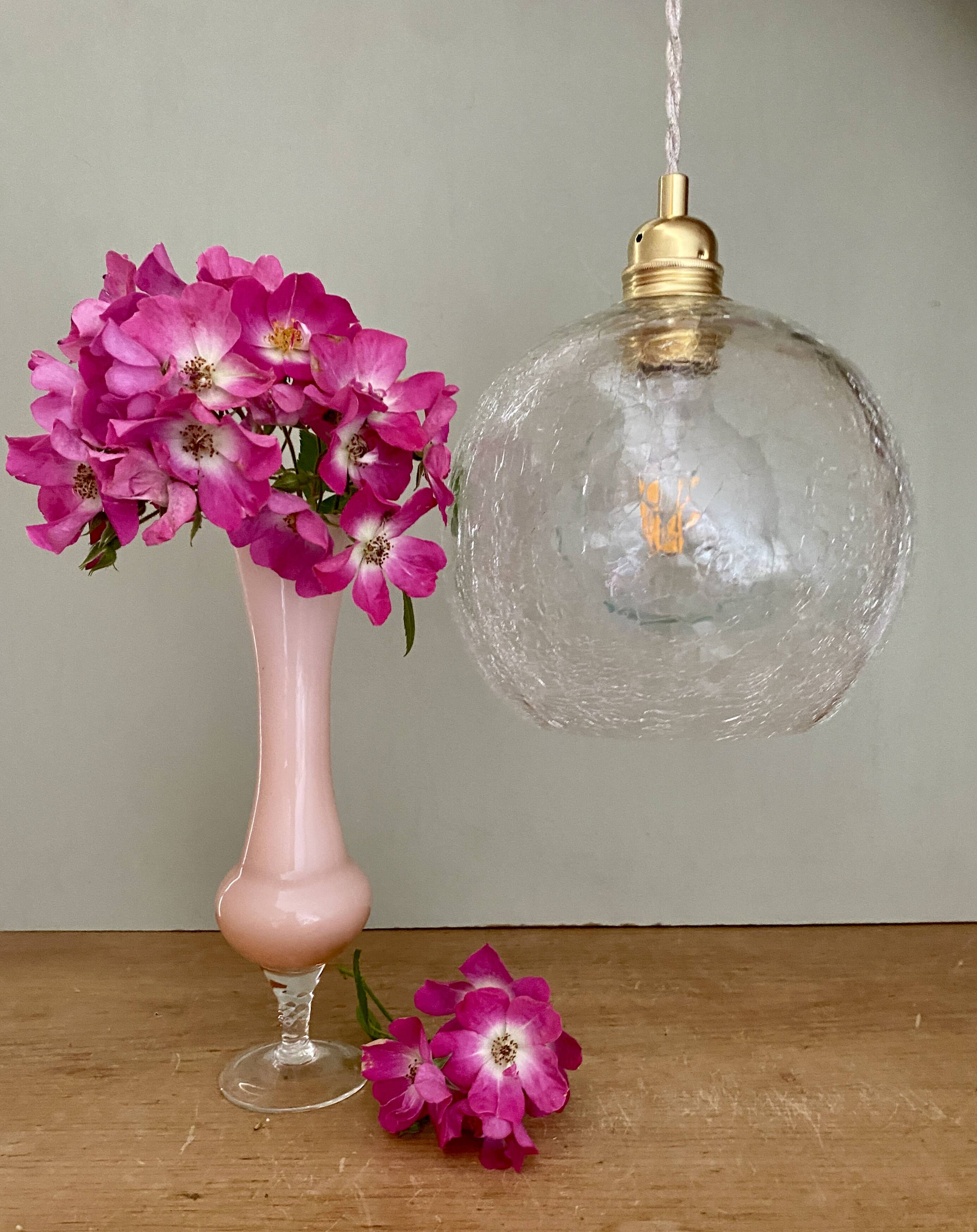 Suspension globe vintage en verre effet craquelé