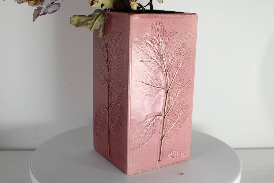 Vase Vallauris ceramic Leduc herbarium vintage pink 1960