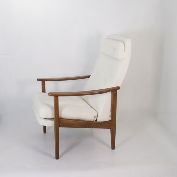 Scandinavian high-back armchair from the 1960s, adjustable headrest, restored