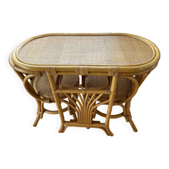 Vintage rattan and bamboo “head to head” table