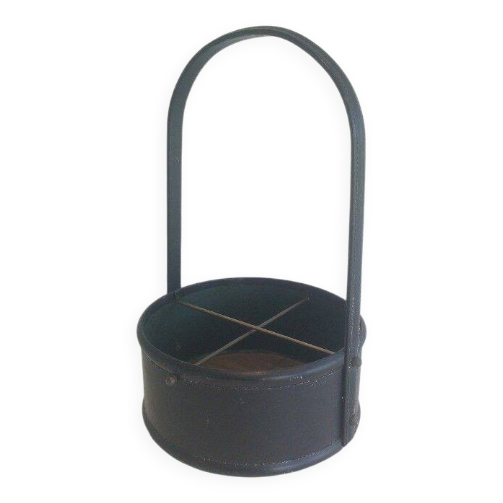Leather wall magazine rack. In the style of Jacques Adnet.
