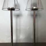Pair of chrome candle holders and Marinette glass