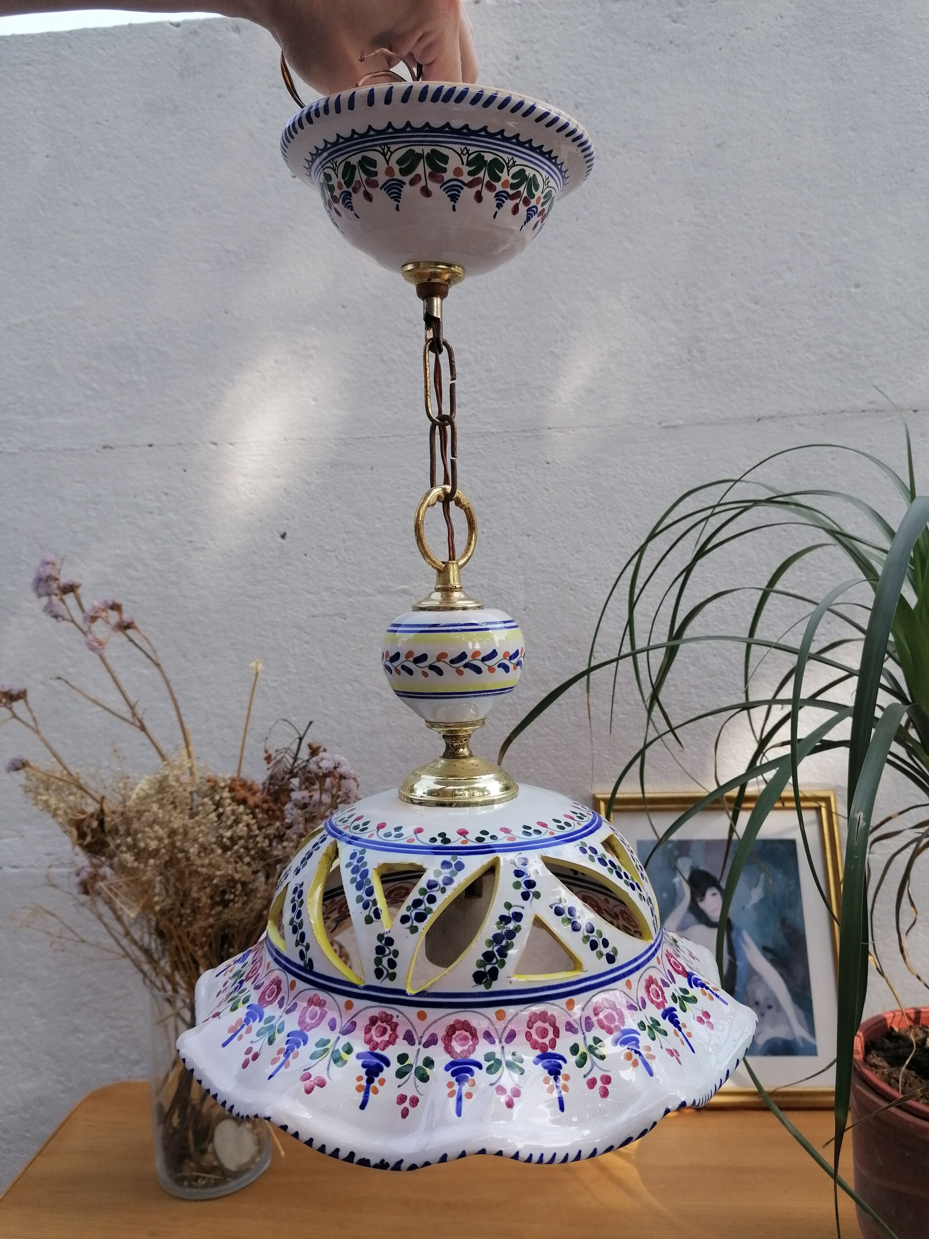 Vintage hand-painted earthenware suspension