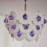 Sphera chandelier by Gino Vistosi, purple and white murano glass, Italy, 1970